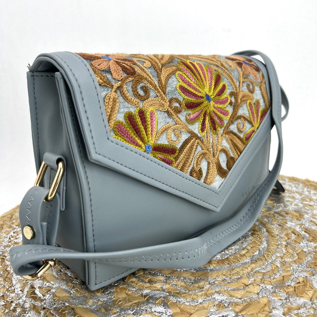 Sling Handbag – Artistic Hand-Embroidered Sling Handbag with Chic Floral Art