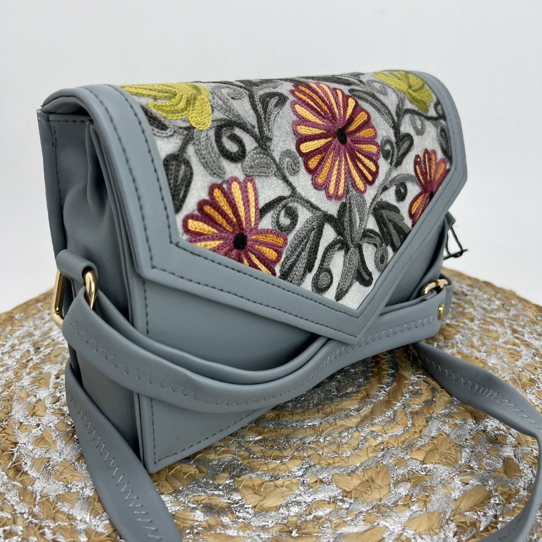 Sling Handbag – Hand-Embroidered Sling with Vibrant Flower Designs