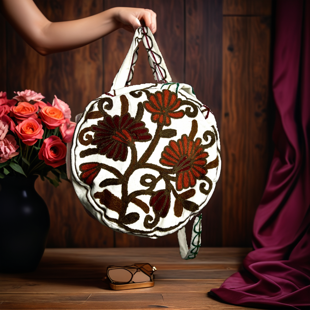 Cotton Duffle Tote Bag with Kashmiri Embroidery