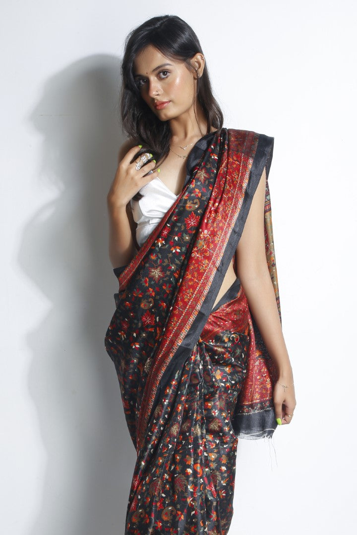 Regal Charm: Kashmiri Blended Silk Saree with Intricate Weaves