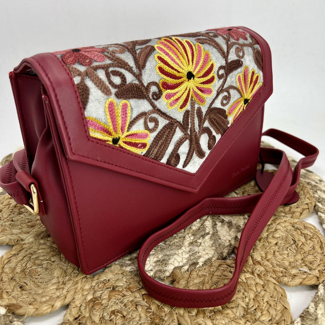 Sling Handbag – Hand-Embroidered Sling with Gorgeous Floral Stitching