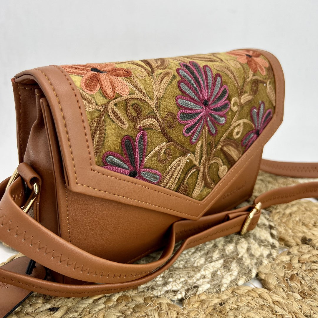 Sling Handbag – Elegant Hand-Embroidered Sling Handbag with Unique Stitching