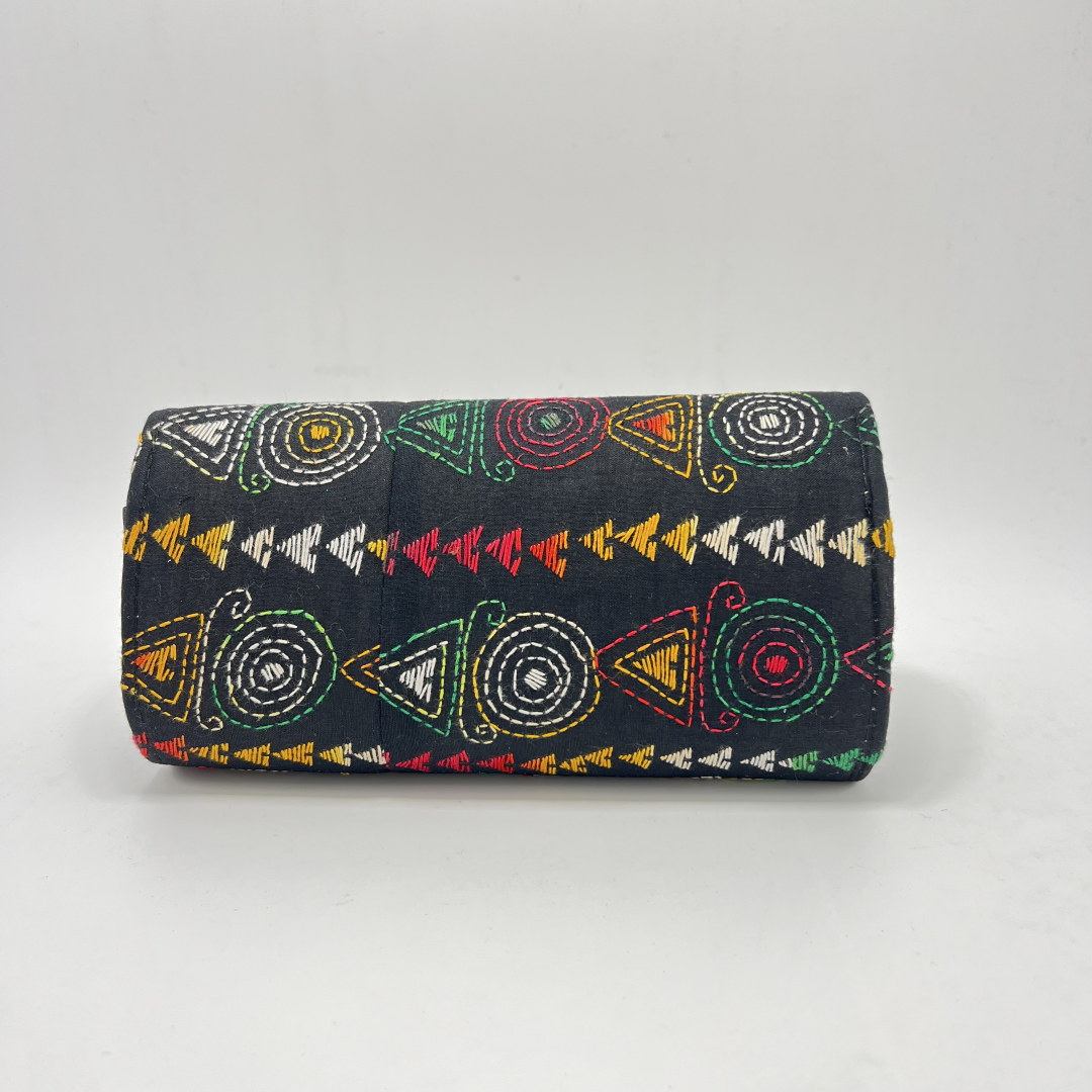 Exclusive Kantha Stich Hand Embroidered Black Clutch Bag from Kolkata