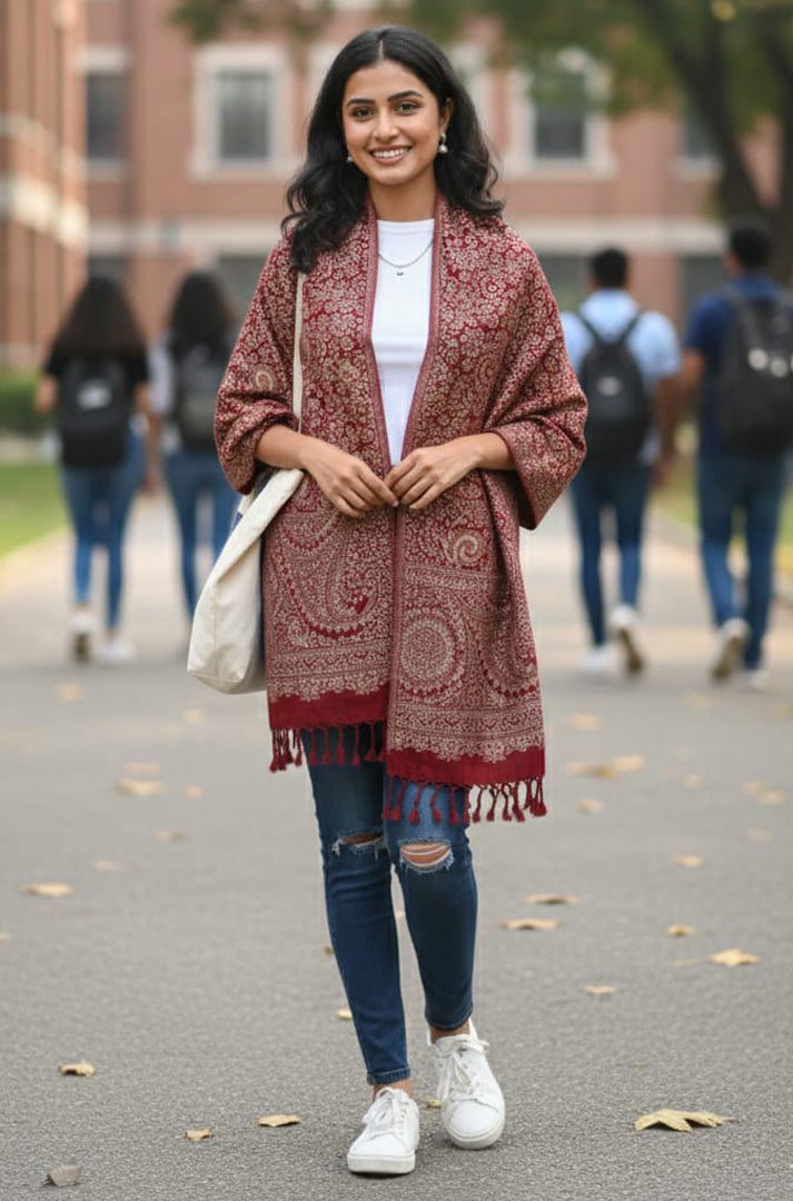 Maroon Zari Pashmina Shawl – Premium Winter Luxury