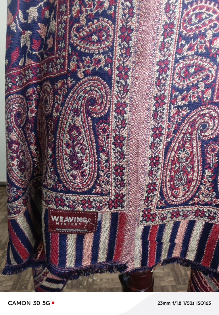 Blue & Maroon Kani Shawl – Timeless Handcrafted Elegance