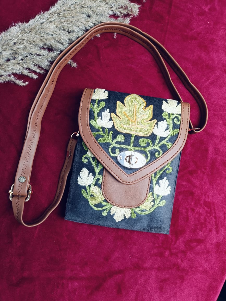 Chirpy Bloom Mobile cum Wallet Sling – Stylish Sling Bag with Floral Embroidery for Mobile & Wallet