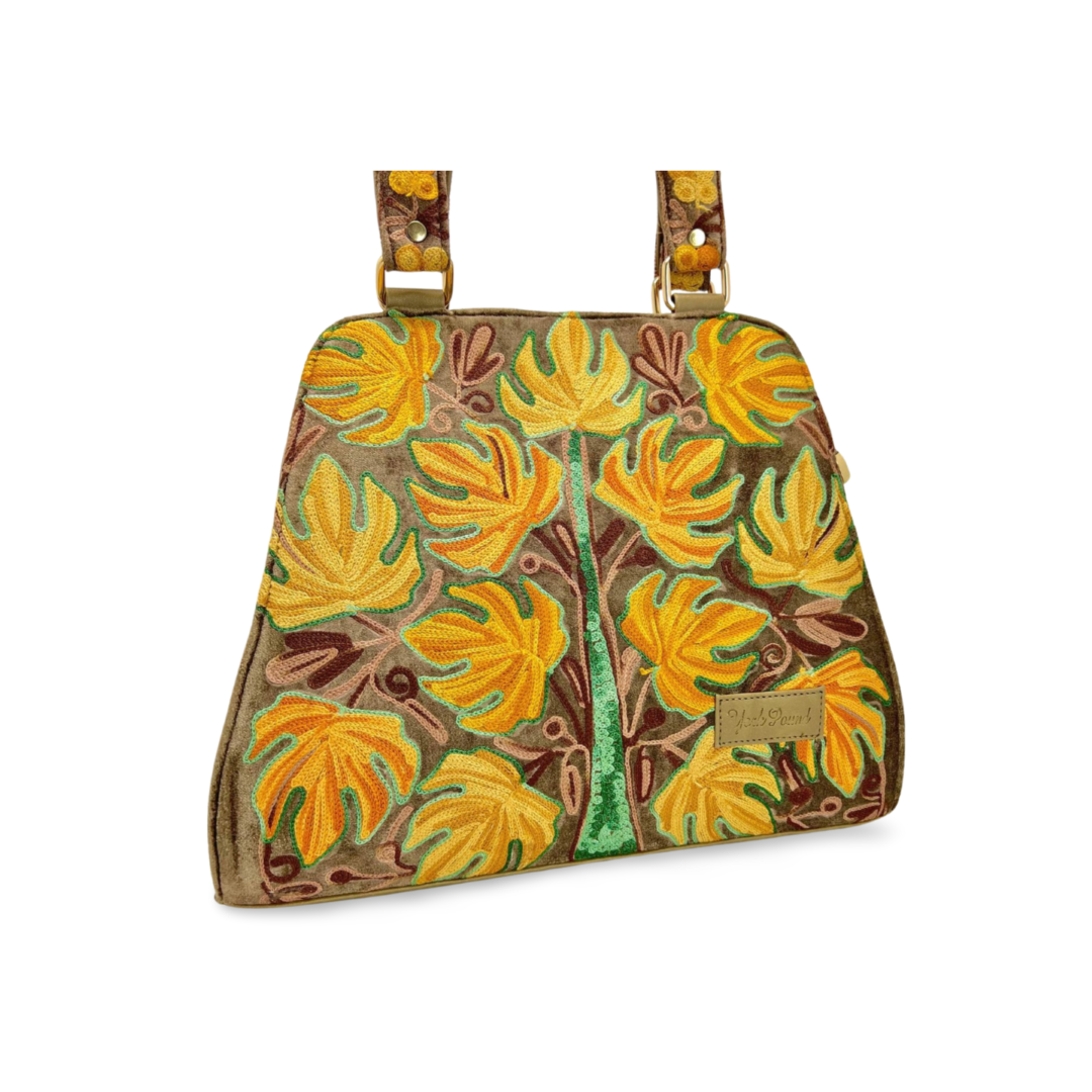 Petal Perfection Embroidered Hand Bag: Floral Fantasy in Bloom Yellow Handbag