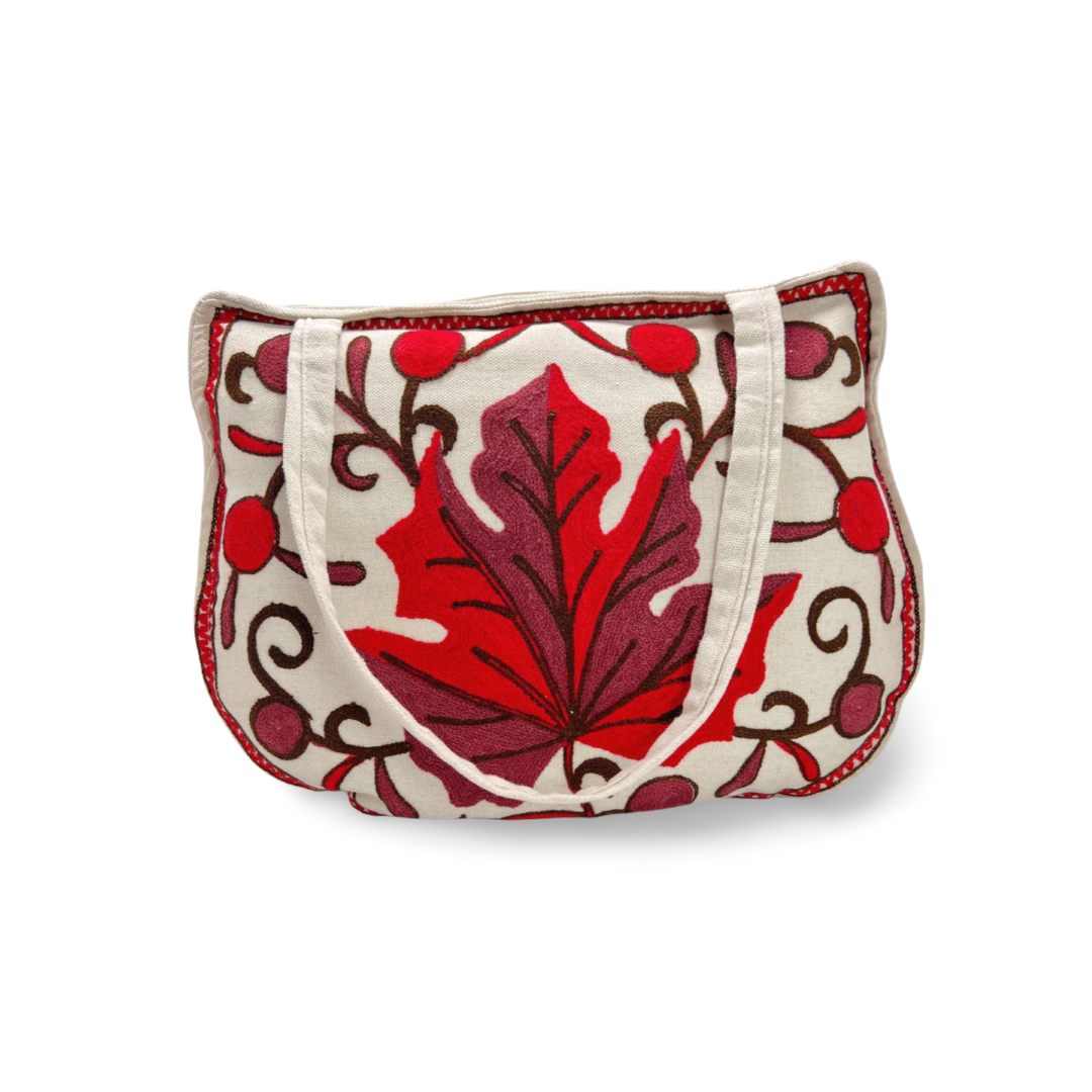 Bespoke Boho Embroidery Tote Bag: Handcrafted Artistry Defined White Red Handbag