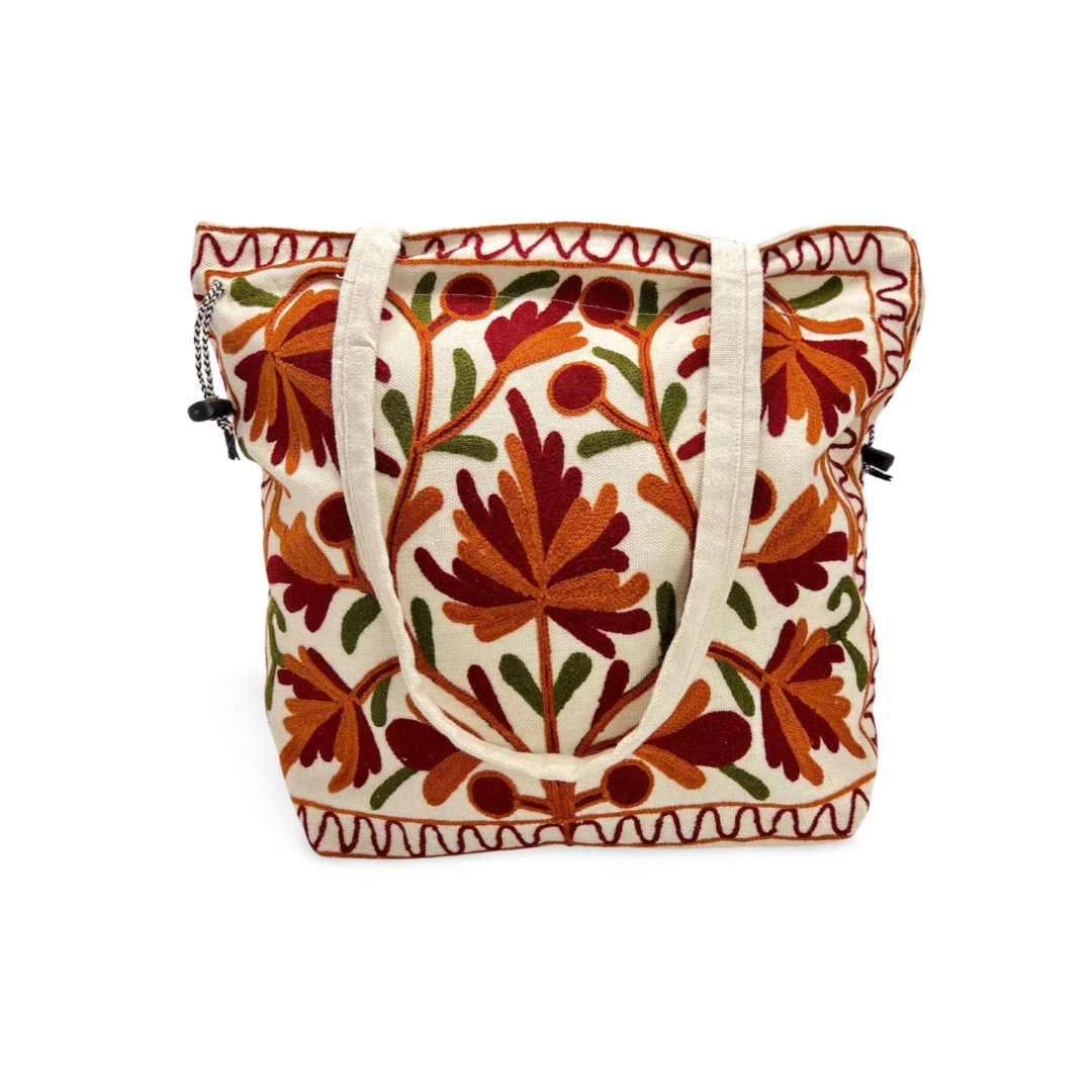 Chic Embroidered Crossbody Tote Hand Bag: Custom Stitched Fashion Accessory White Orange Handbag