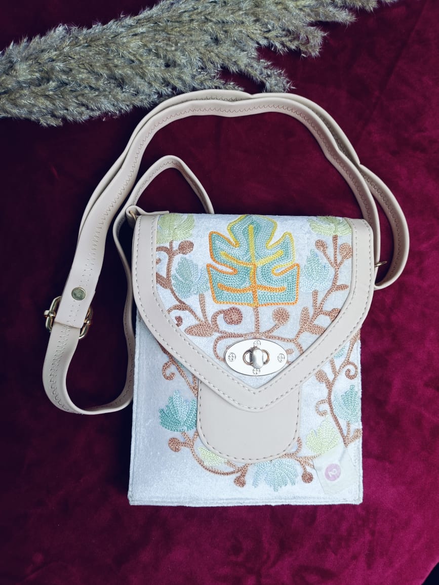 Chirpy Bloom Mobile cum Wallet Sling – Stylish Hand-Embroidered Sling with Floral Design for Phones & Wallets