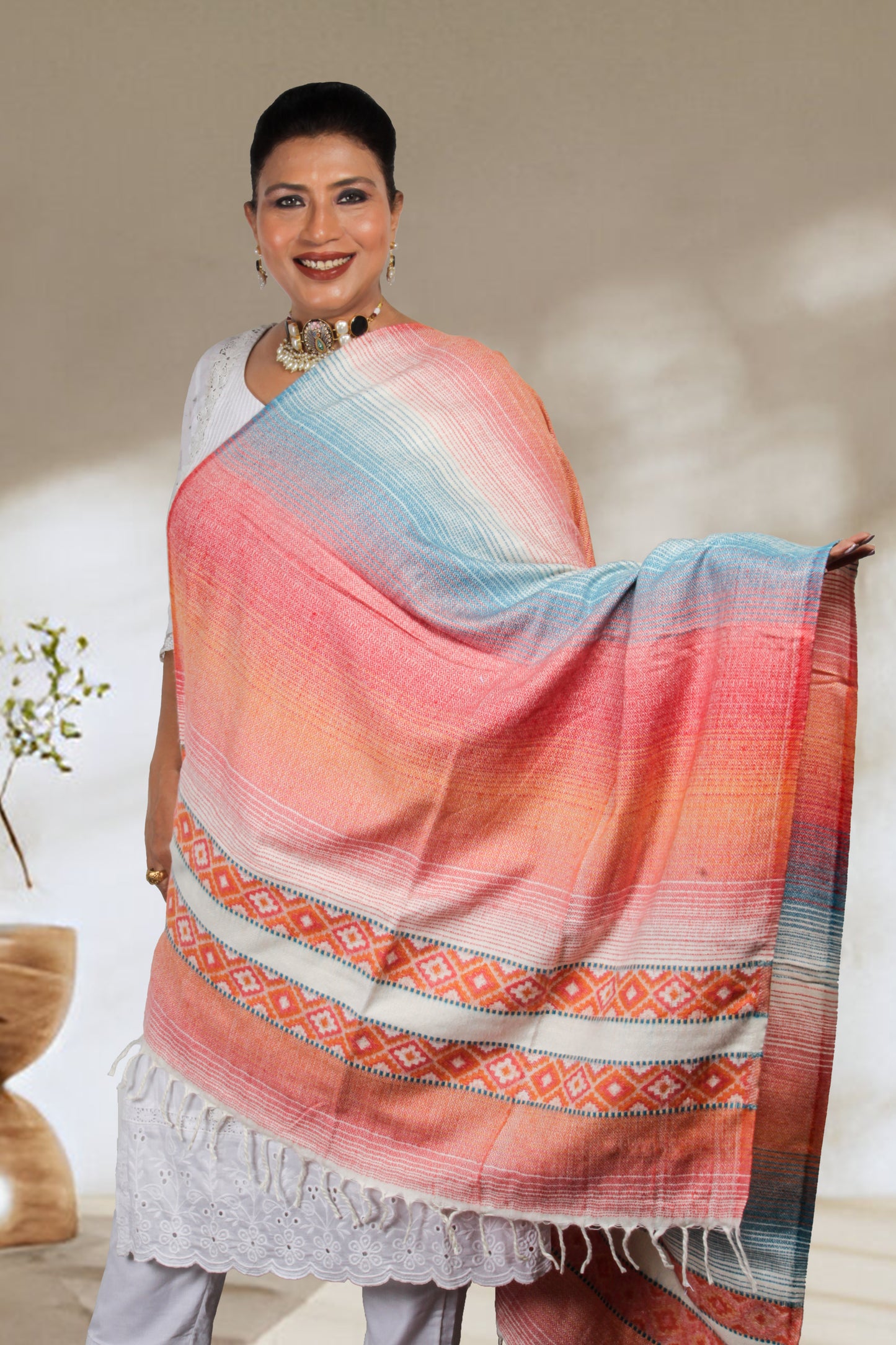 Tibetan Shawl: Handwoven Kashmiri Artistry with Fine Embroidery