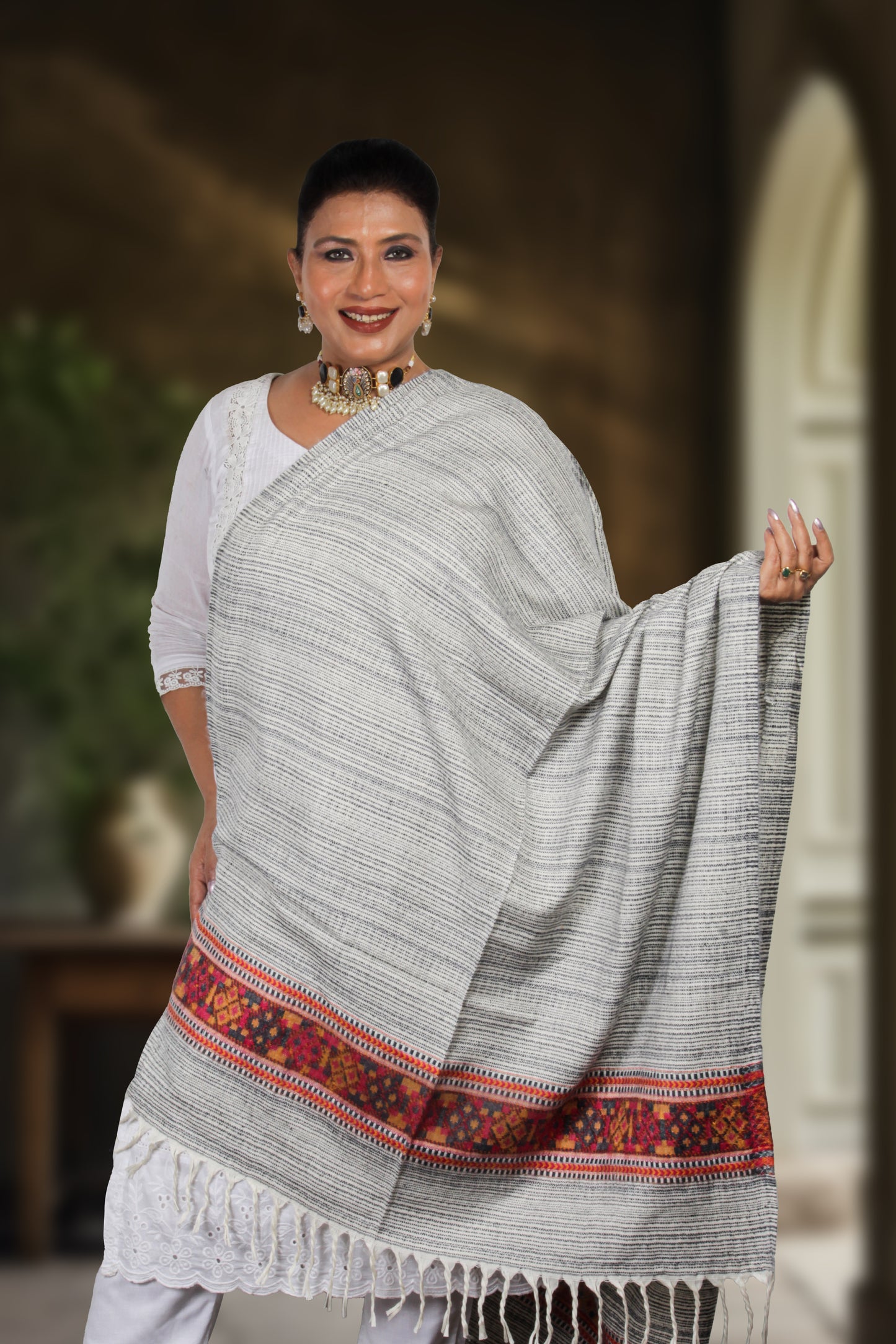 Tibetan Shawl: Handcrafted Kashmiri Silk with Intricate Embroidery