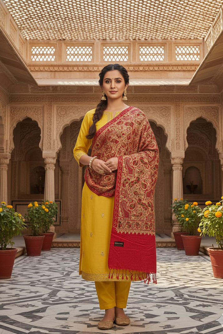 Red Aari Wedding Shawl – Elegant Hand-Embroidered Bridal Wrap