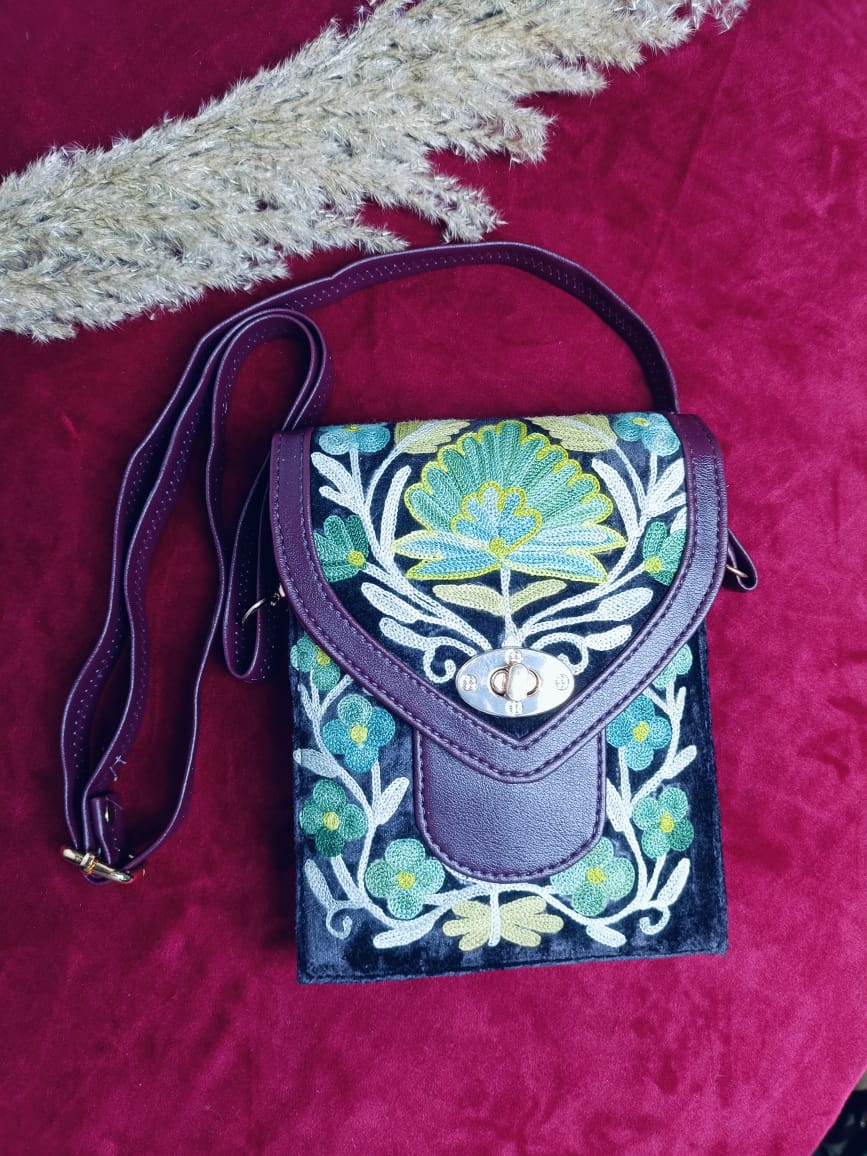 Chirpy Bloom Mobile cum Wallet Sling – Elegant Floral Hand-Embroidered Sling for Women