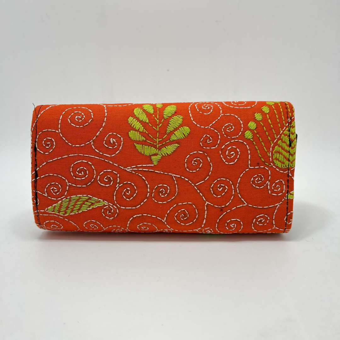 Exclusive Kantha Stich Hand Embroidered Orange Clutch Bag from Kolkata