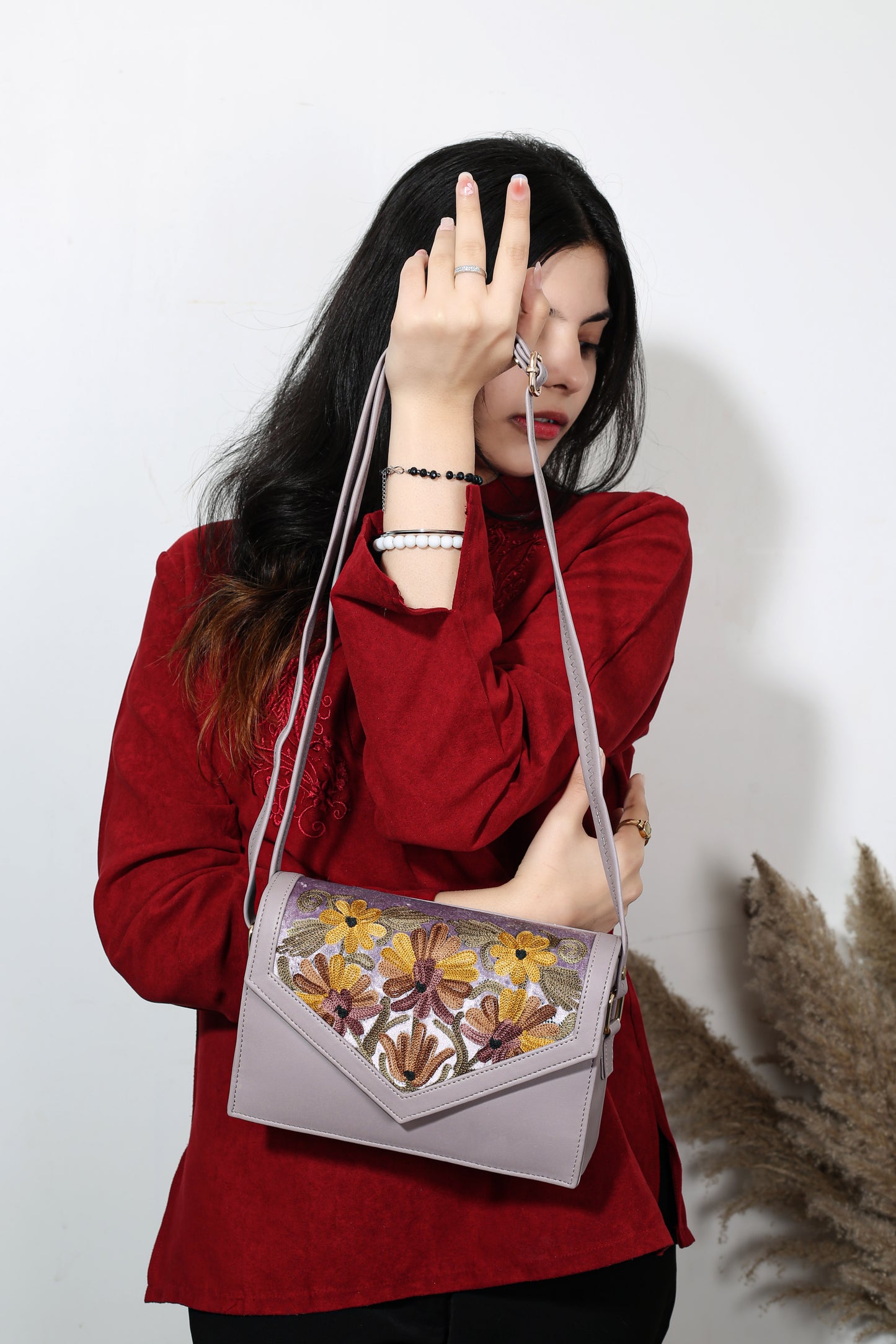 Sling Bag – Handcrafted Sling Bag with Detailed Embroidered Floral Art