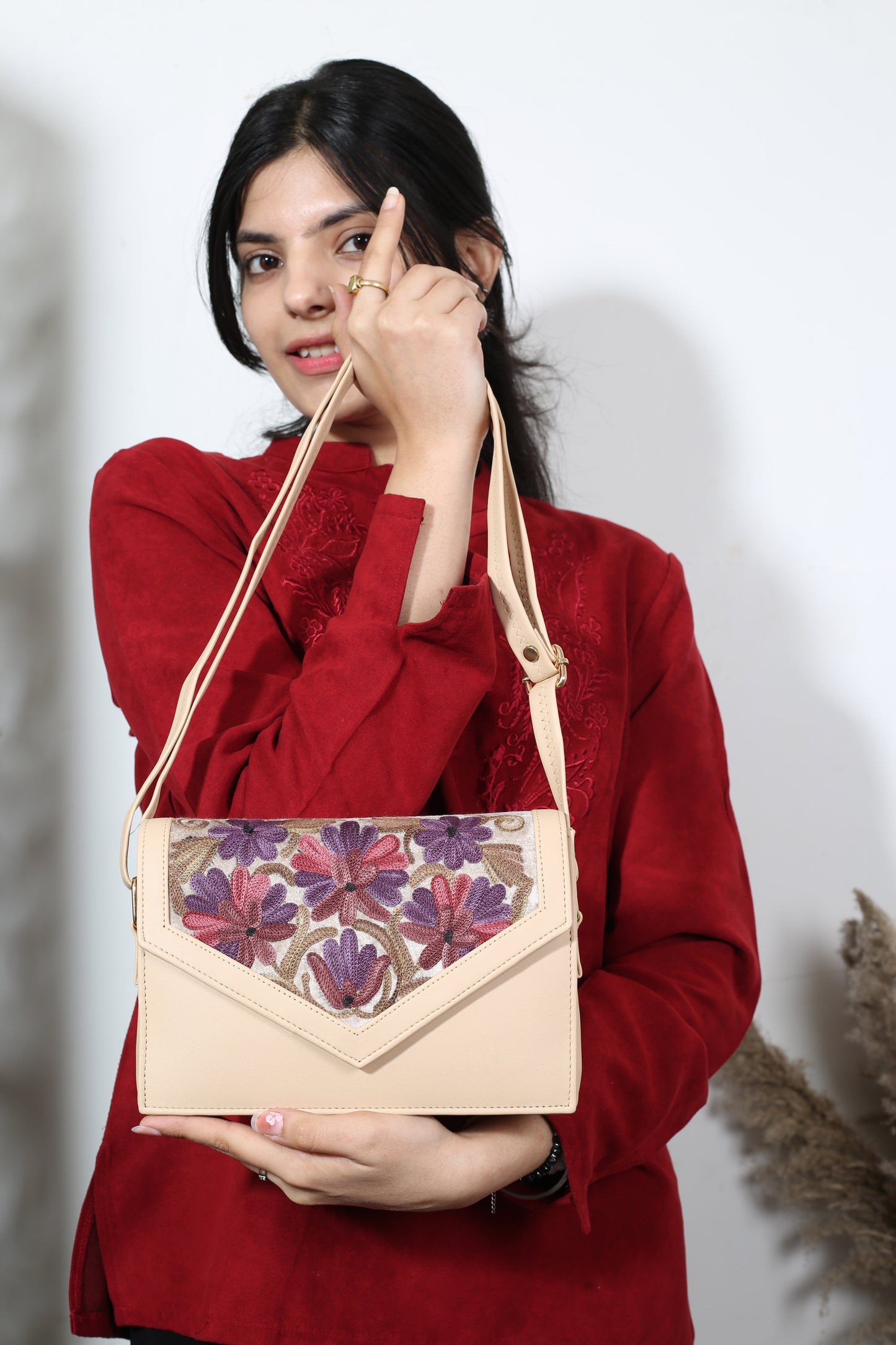 Sling Bag – Unique Hand-Embroidered Sling Bag with Elegant Floral Motif