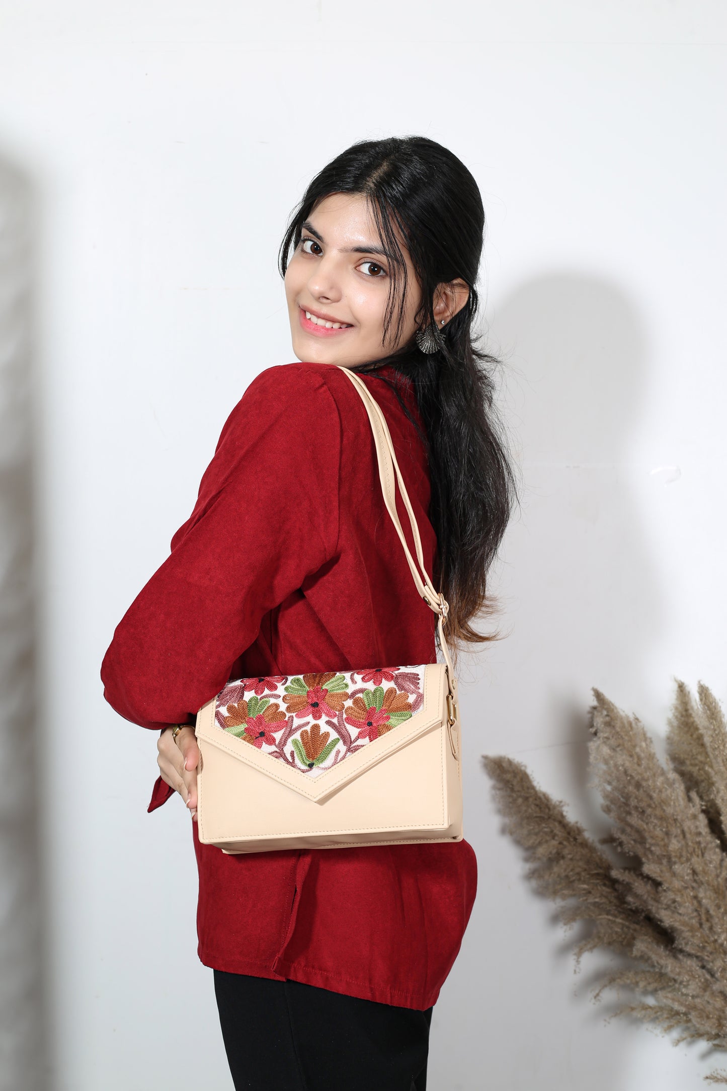 Sling Bag – Handcrafted Sling Bag with Stunning Floral Hand Embroidery