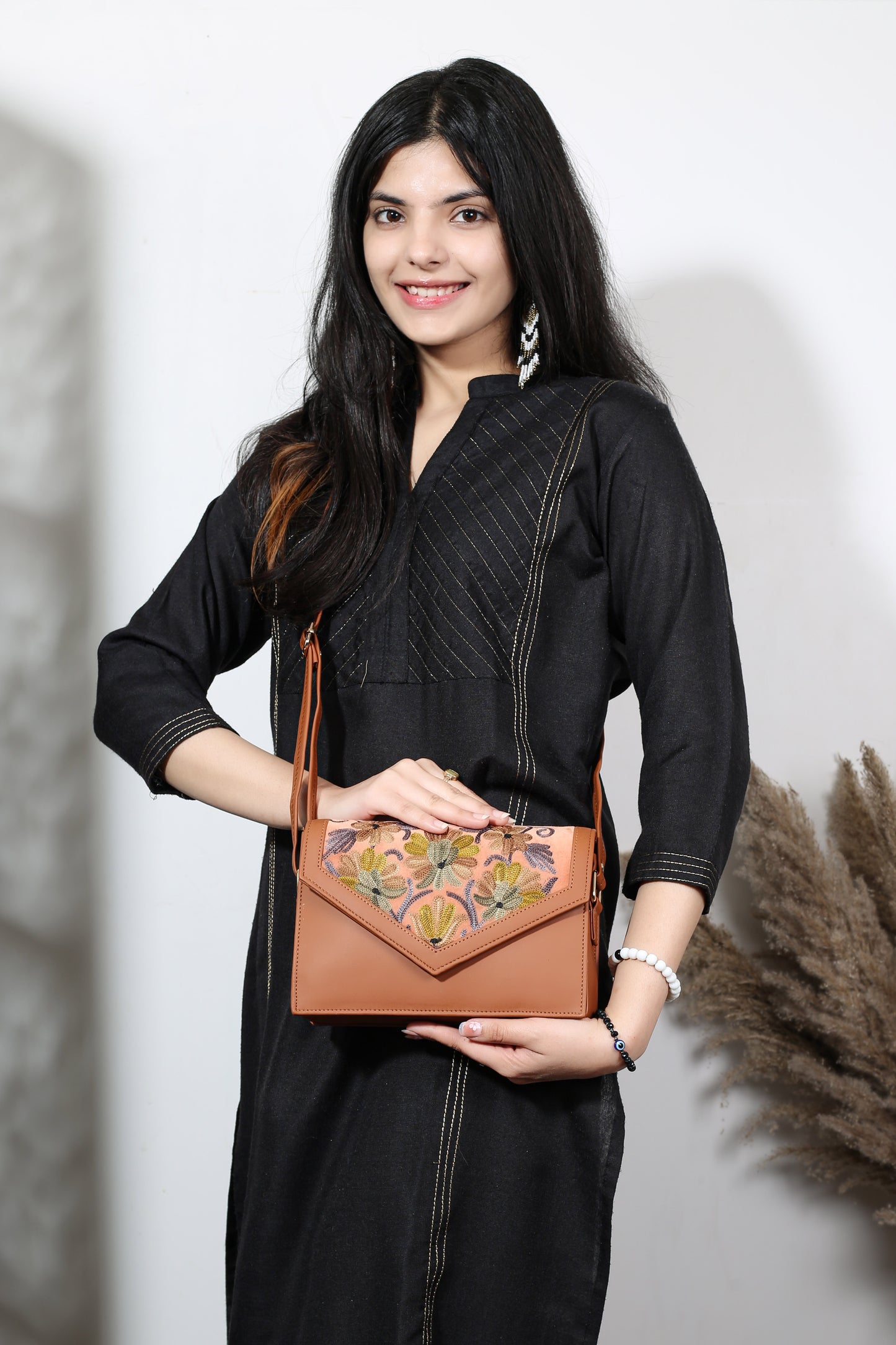 Sling Bag – Handcrafted Sling Bag with Detailed Floral Hand Embroidery