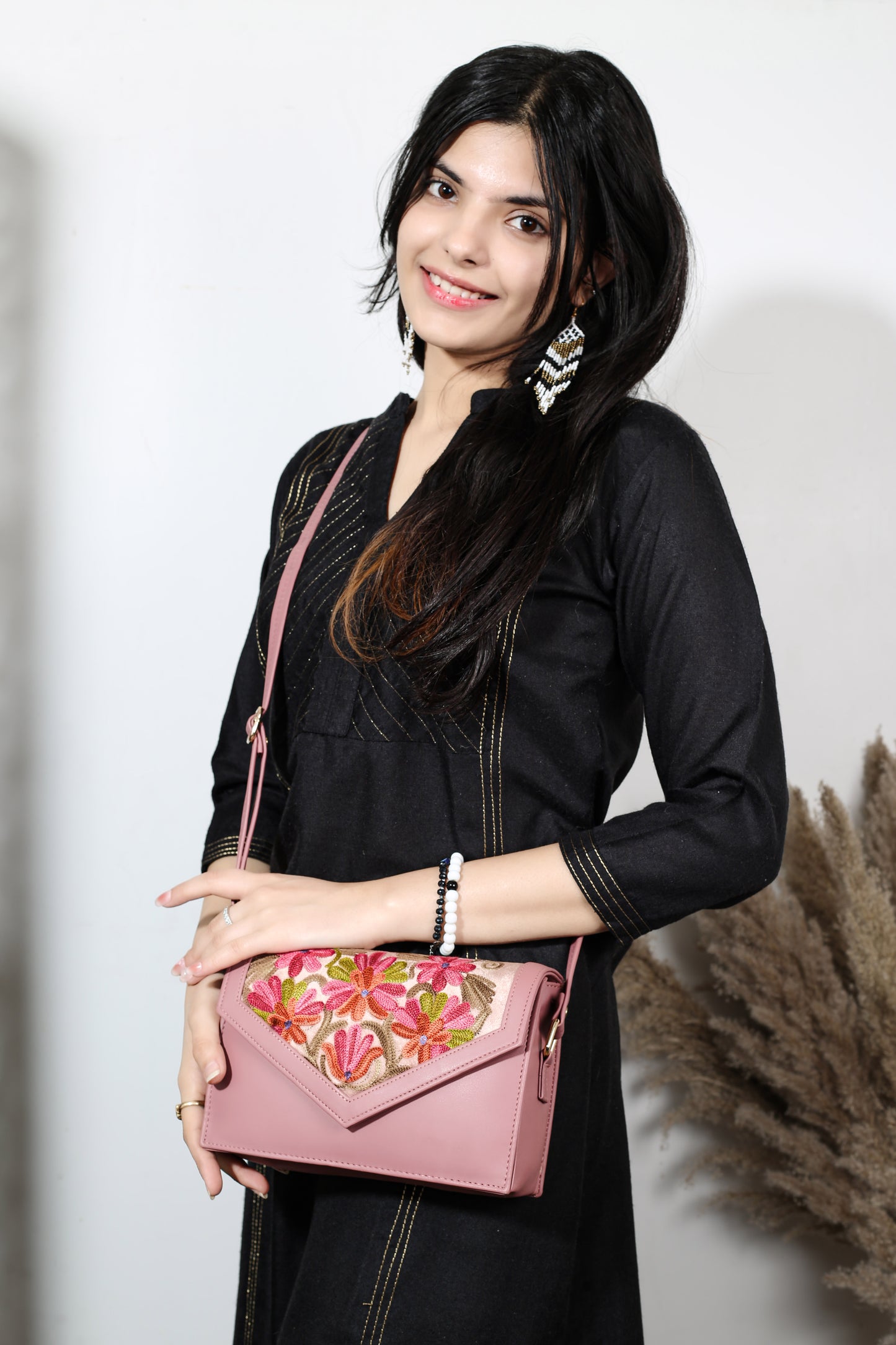 Sling Bag – Hand-Embroidered Mini Sling with Vibrant Floral Design