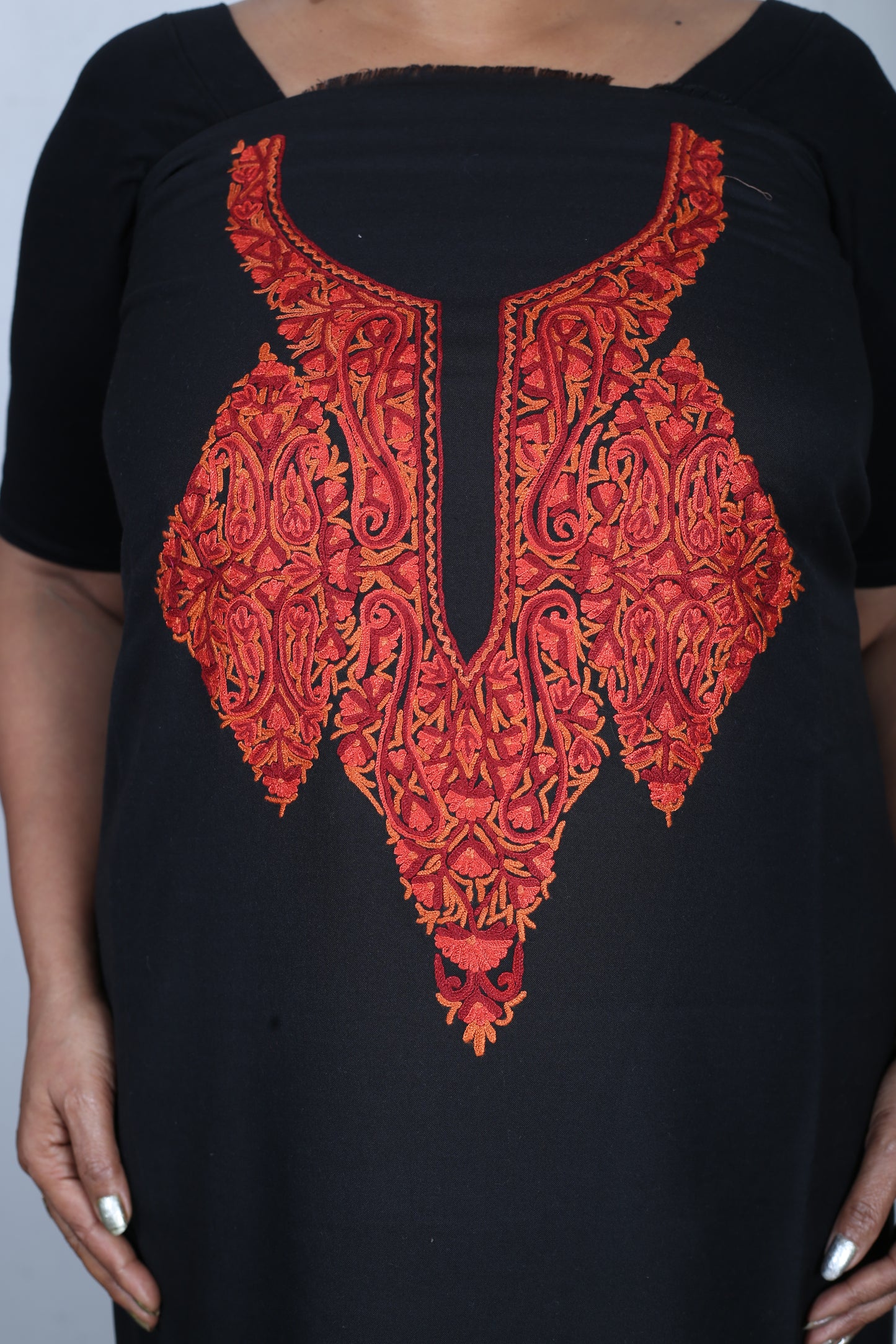 Women's Unstitched Winter Woollen Pashmina Suit Material in black .