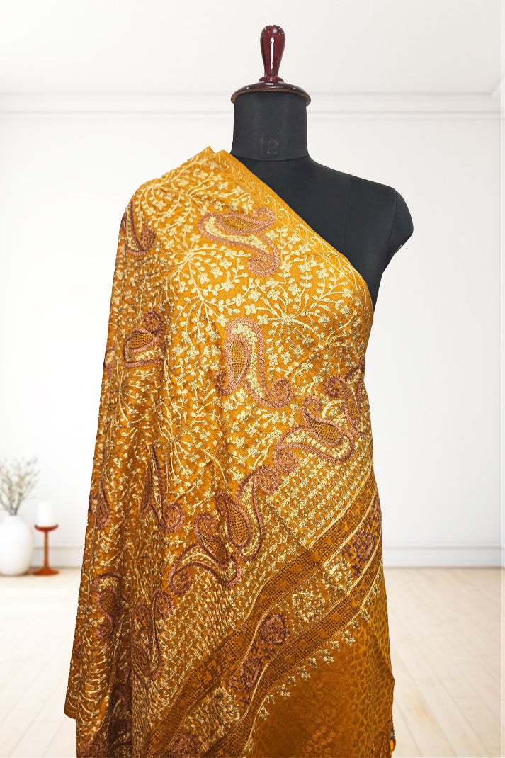 Mustard Wedding Shawl – Elegant Hand-Embroidered Bridal Wrap