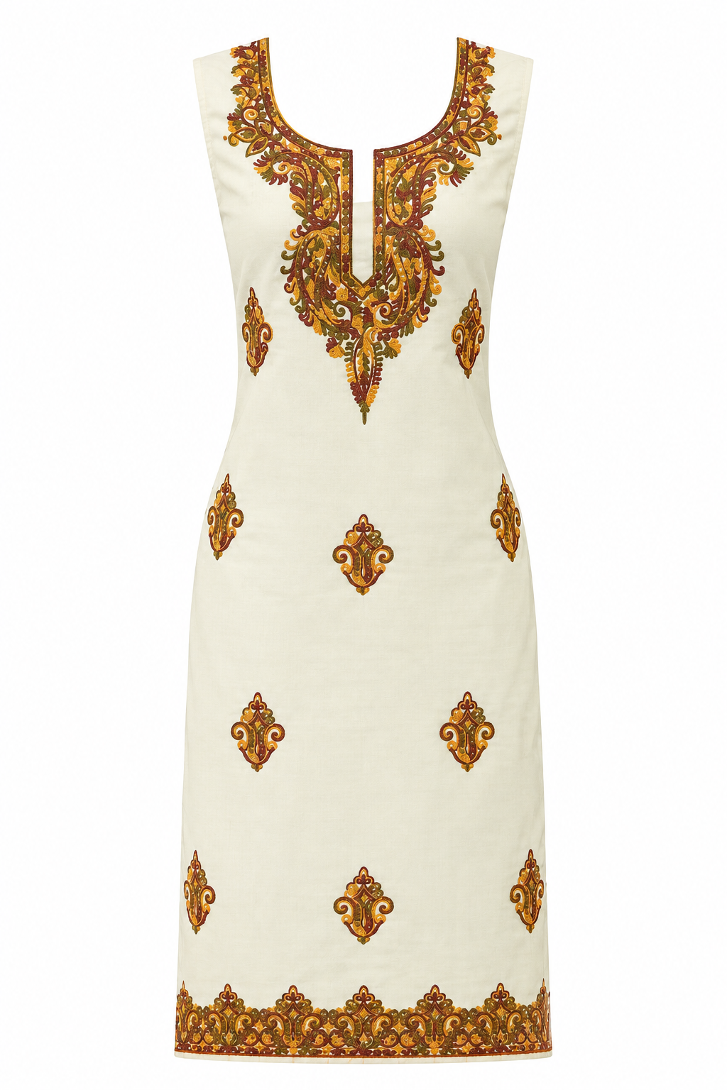 Women’s Cream Cotton Suit | Hand Embroidered Traditional Wear