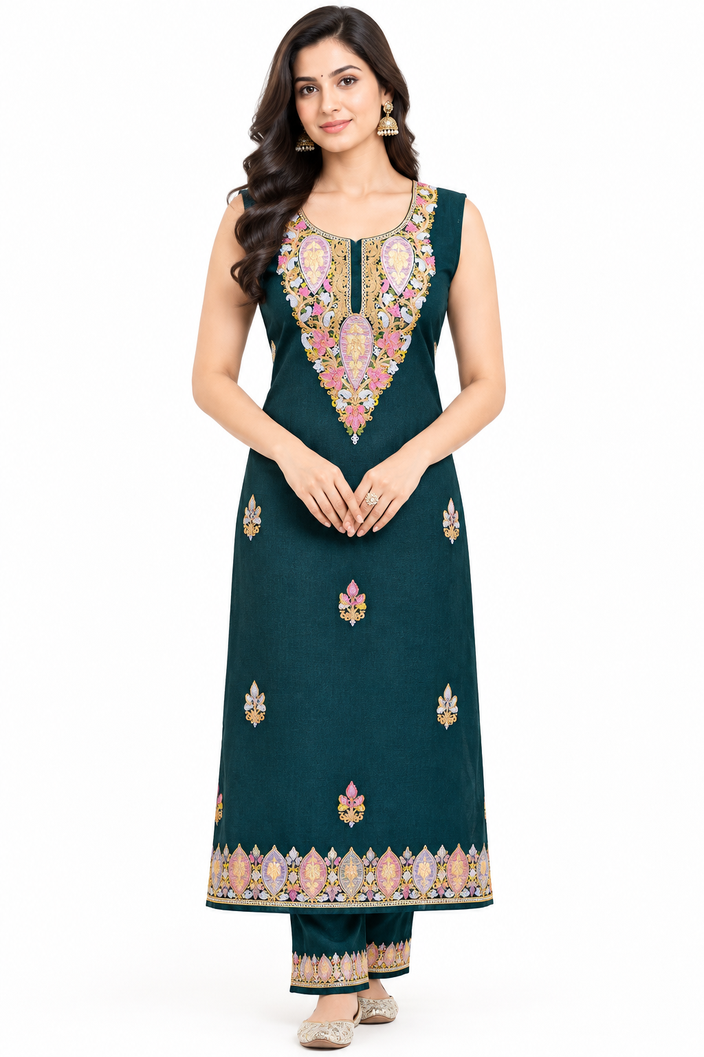 Women’s Blue Pashmina Woollen Kashmiri Embroidered Salwar Kameez Suit | Heavy Embroidery Winter Collection | Unstitched Fabric Set