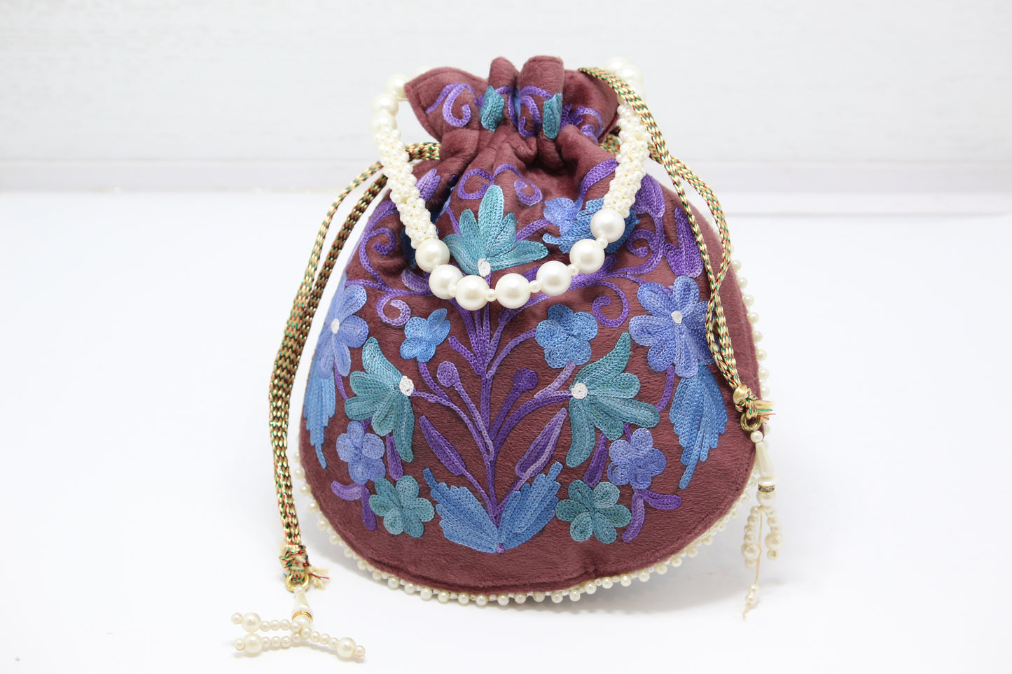Radiant Rose: Handmade Embroidered Potli