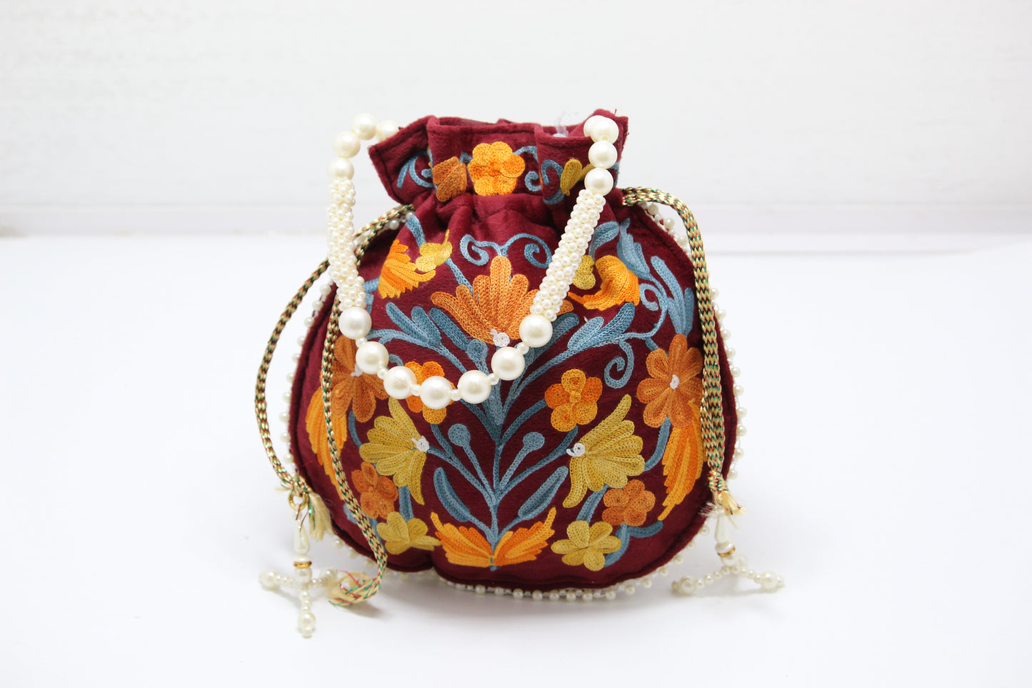 Sleek Satin: Handmade Embroidered Potli