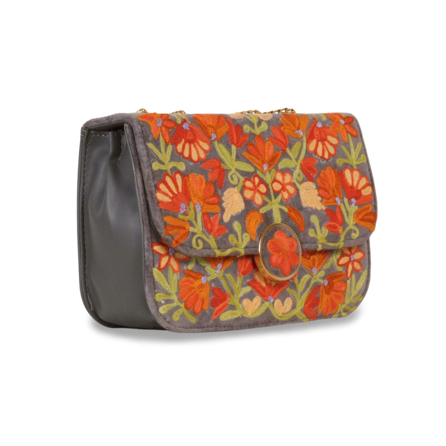 Metal Sling Bag – Vibrantly Hand-Embroidered Metal Sling with Floral Embroidery