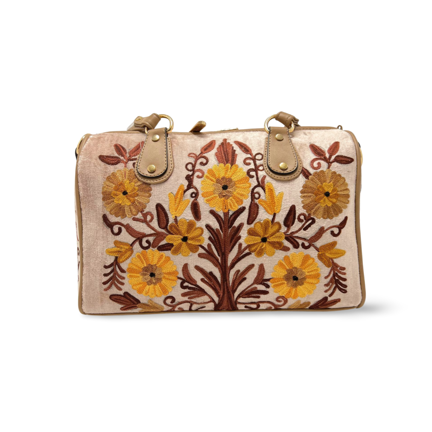 Kashmiri Hand Embroidered Floral Velvet Beige