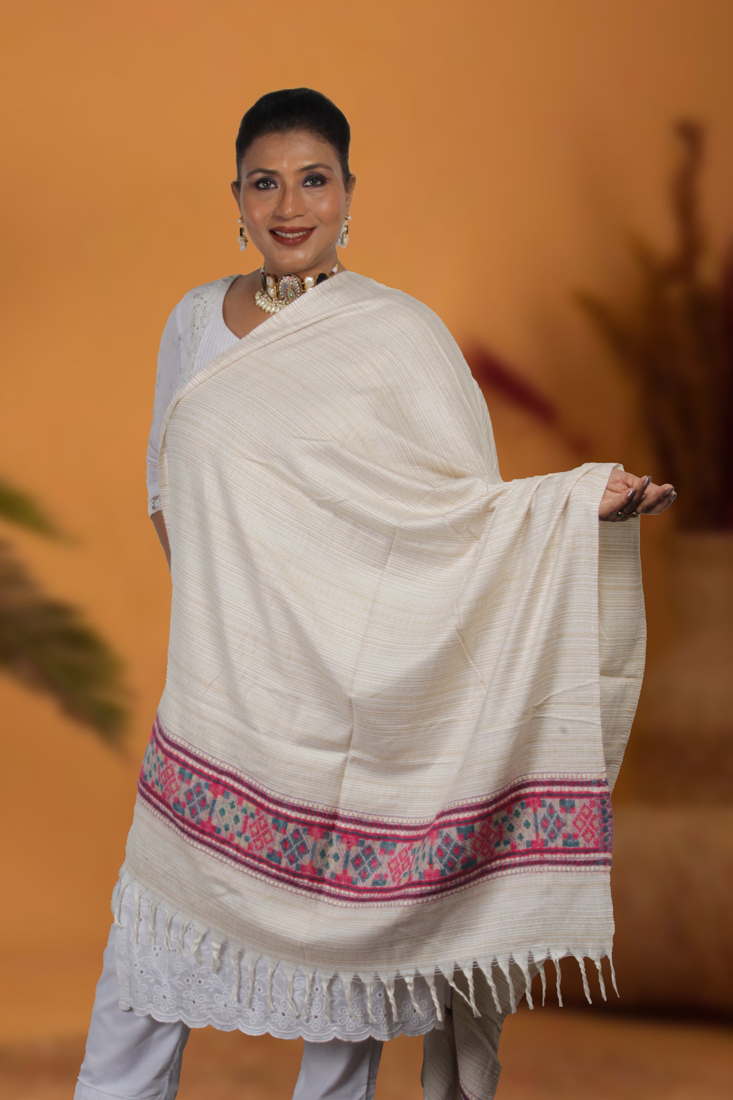 Traditional Kashmiri Tibetan Wool Shawl – Adorned with Detailed Hand Stitching and Rich Embroidery Work