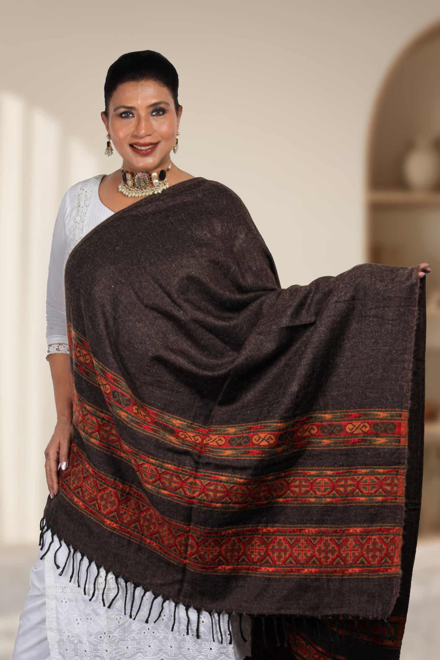 Exquisite Handcrafted Kashmiri Tibetan Shawl with Fine Art Embroidery