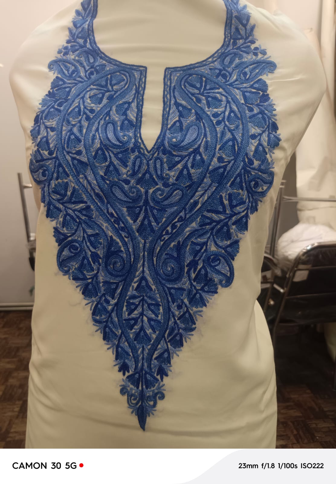 Women’s White & Blue Cotton Suit | Pashmina Woollen Unstitched Winter Collection