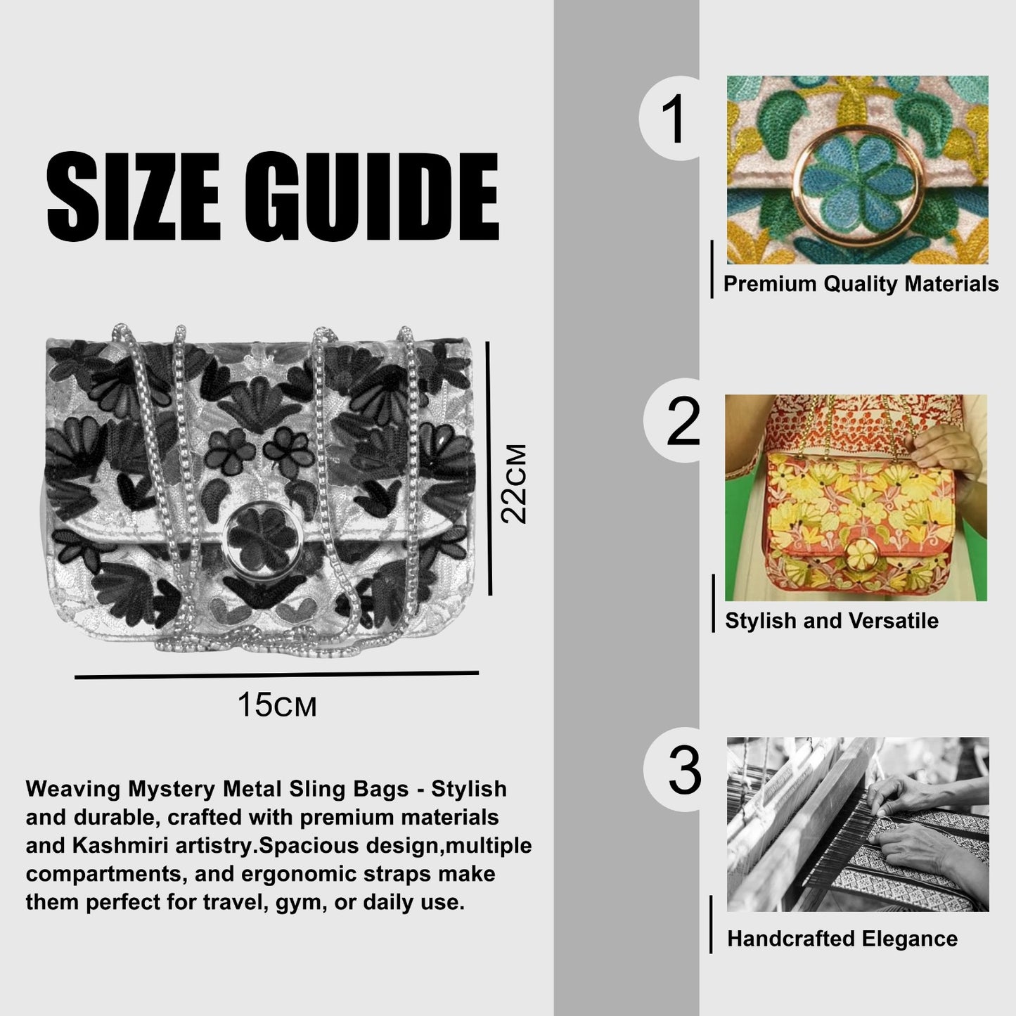 Metal Sling Bag – Unique Hand-Embroidered Metal Sling with Stunning Floral Designs