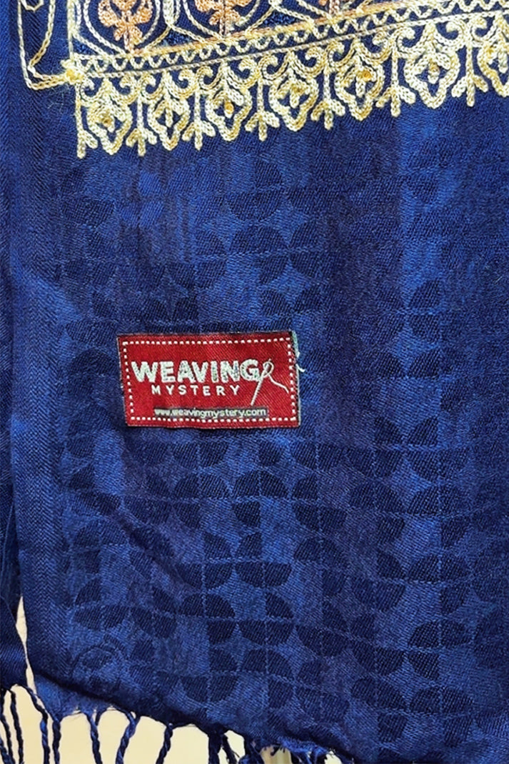 Blue Wedding Shawl – Exquisite Hand-Embroidered Kashmiri Bridal Shawl