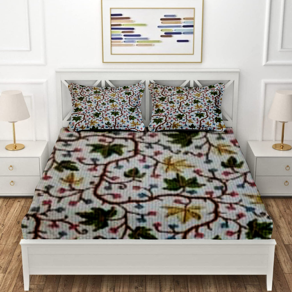 Exclusive Kashmiri Embroidery Bed Sheet Only-In Floral Design