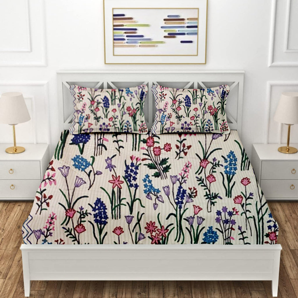 Premium Kashmiri Embroidery Bed Sheet Only In Cotton Floral Design