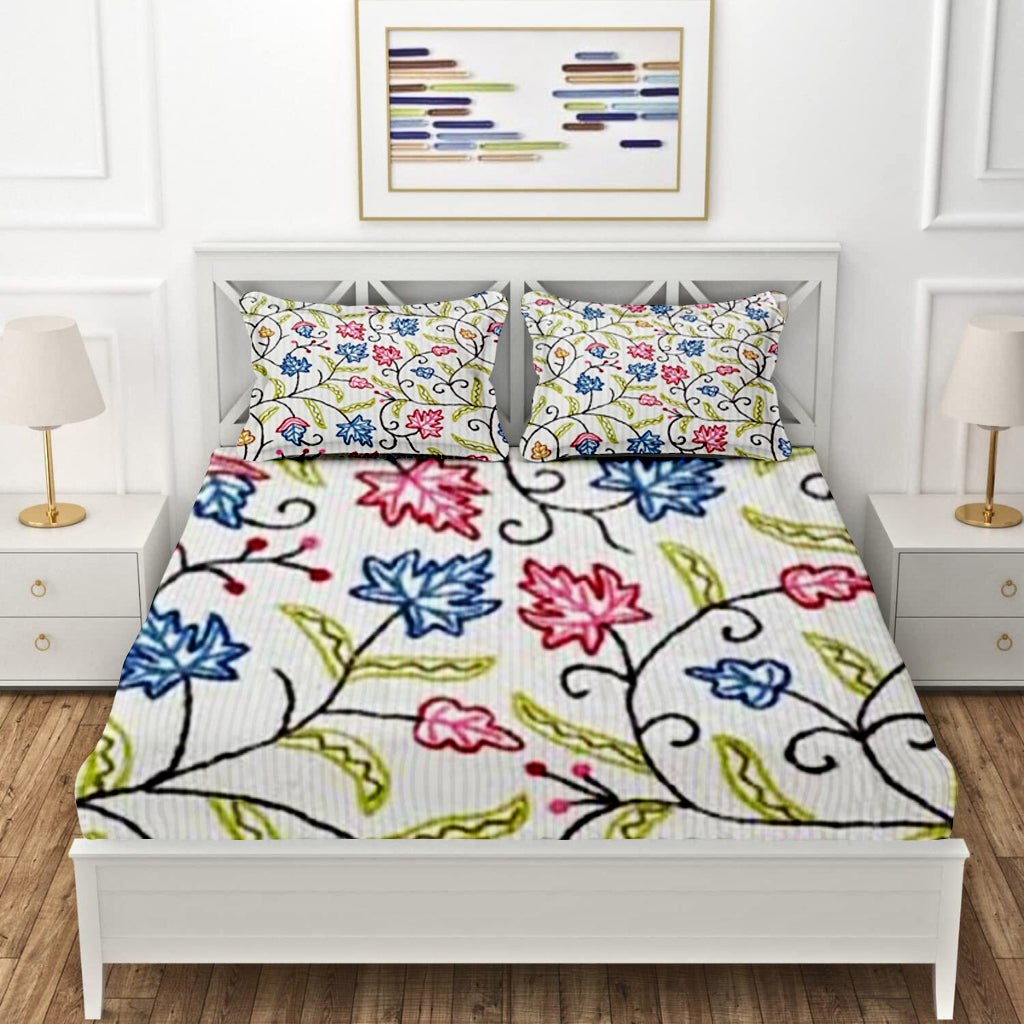 Kashmiri Embroidery Bed Sheet Only In Floral Design