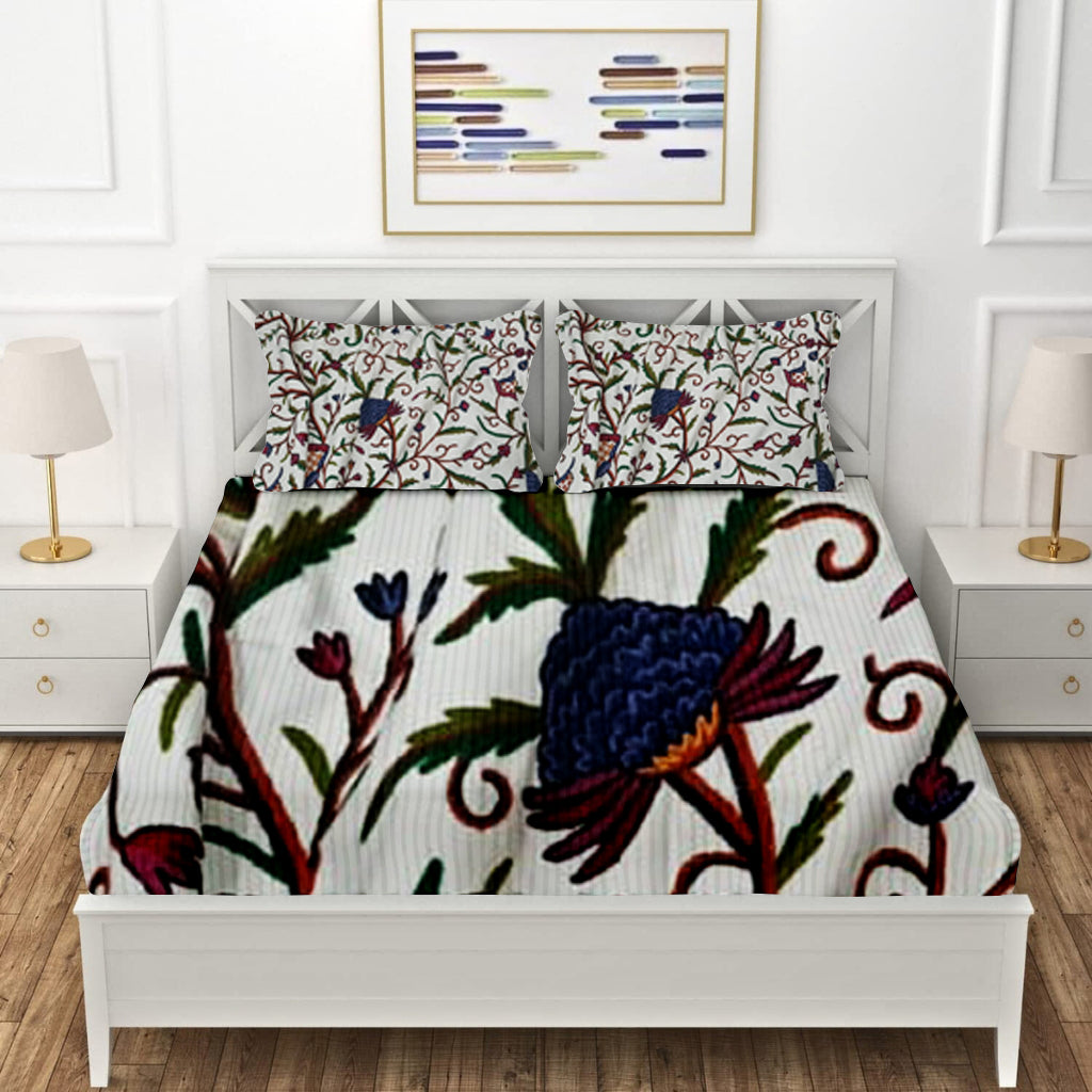 Premium Kashmiri Embroidery Bed Sheet Only In Floral Design