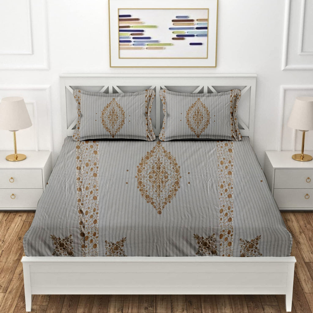 Exclusive Kashmiri Embroidery Bed Sheet Only In Cotton Grey