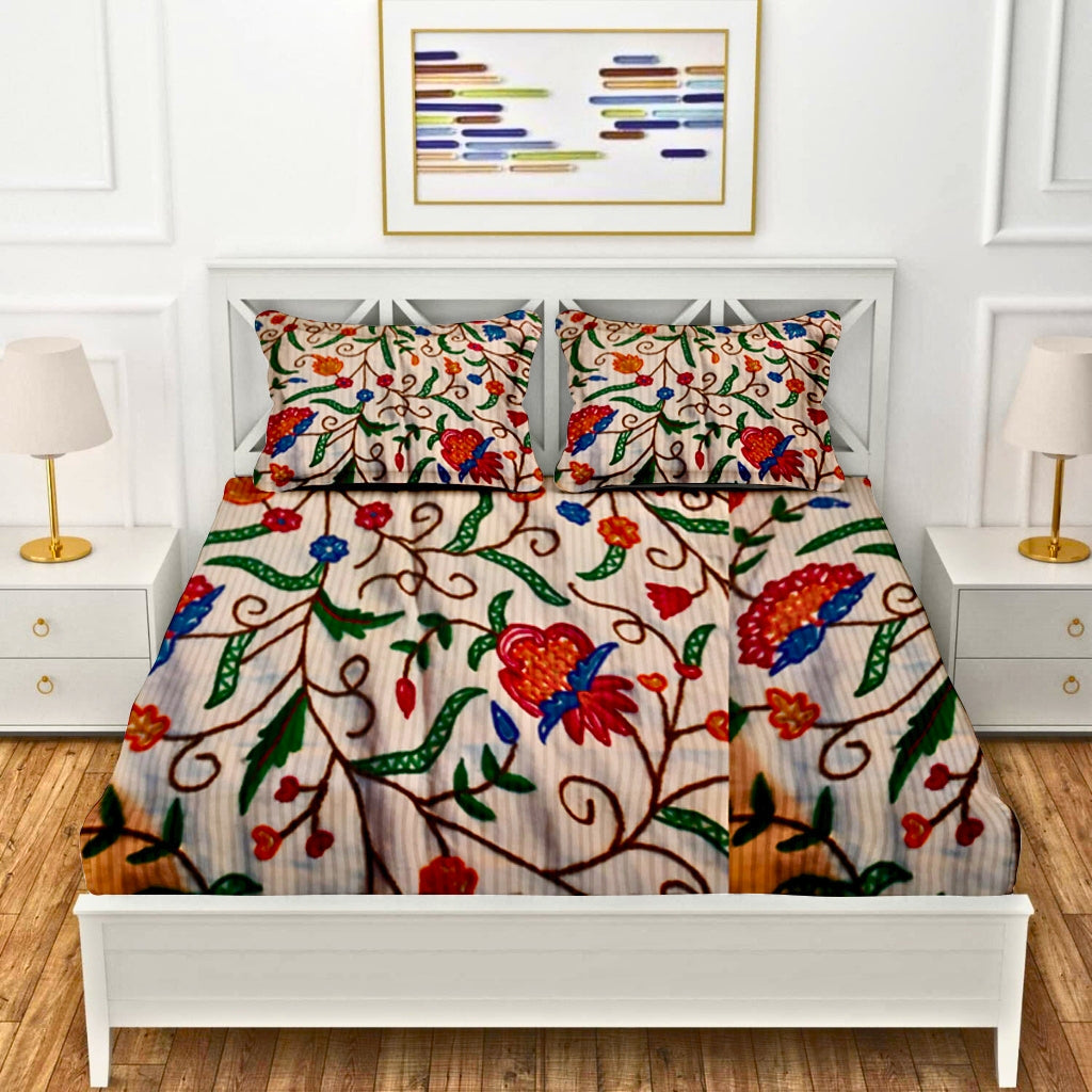 Exclusive Kashmiri Embroidery Bed Sheet Only-In Cotton Floral