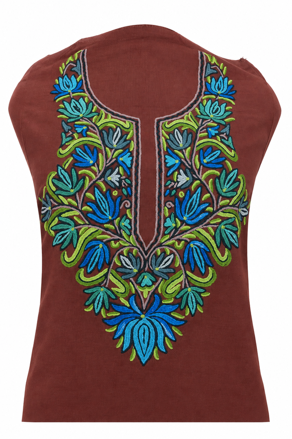 Coffee Brown Hand-Embroidered Cotton Suit Set – Floral Embroidery