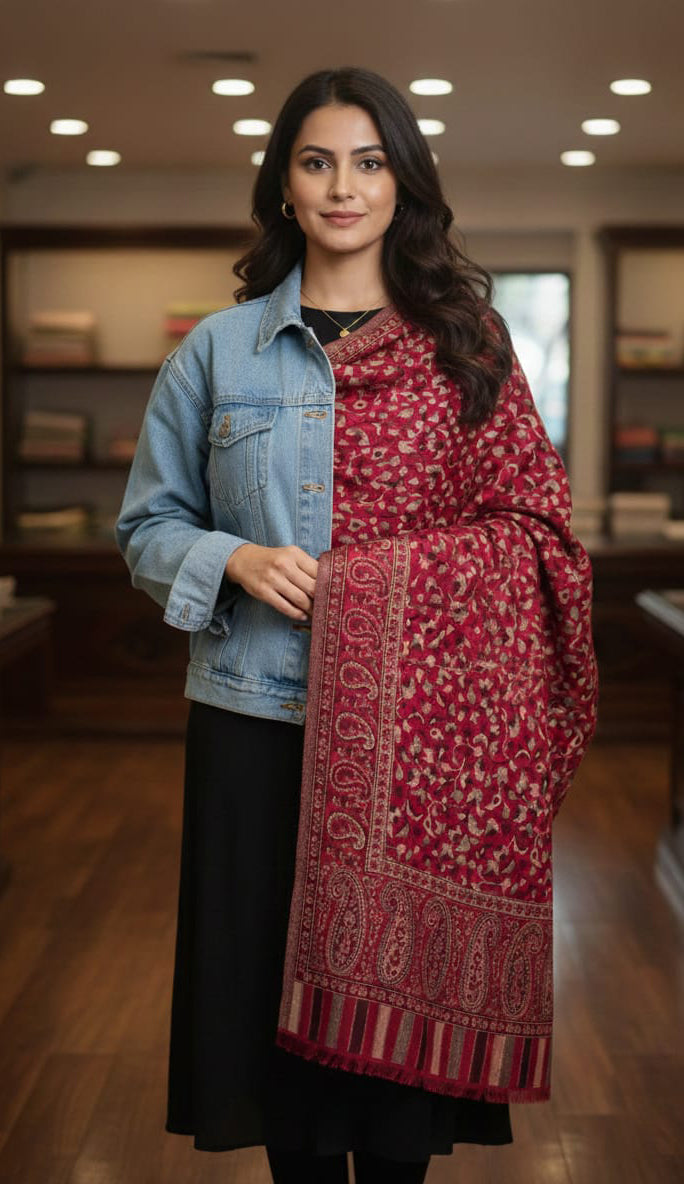 Maroon Kani Shawl – Handwoven Kashmiri Elegance