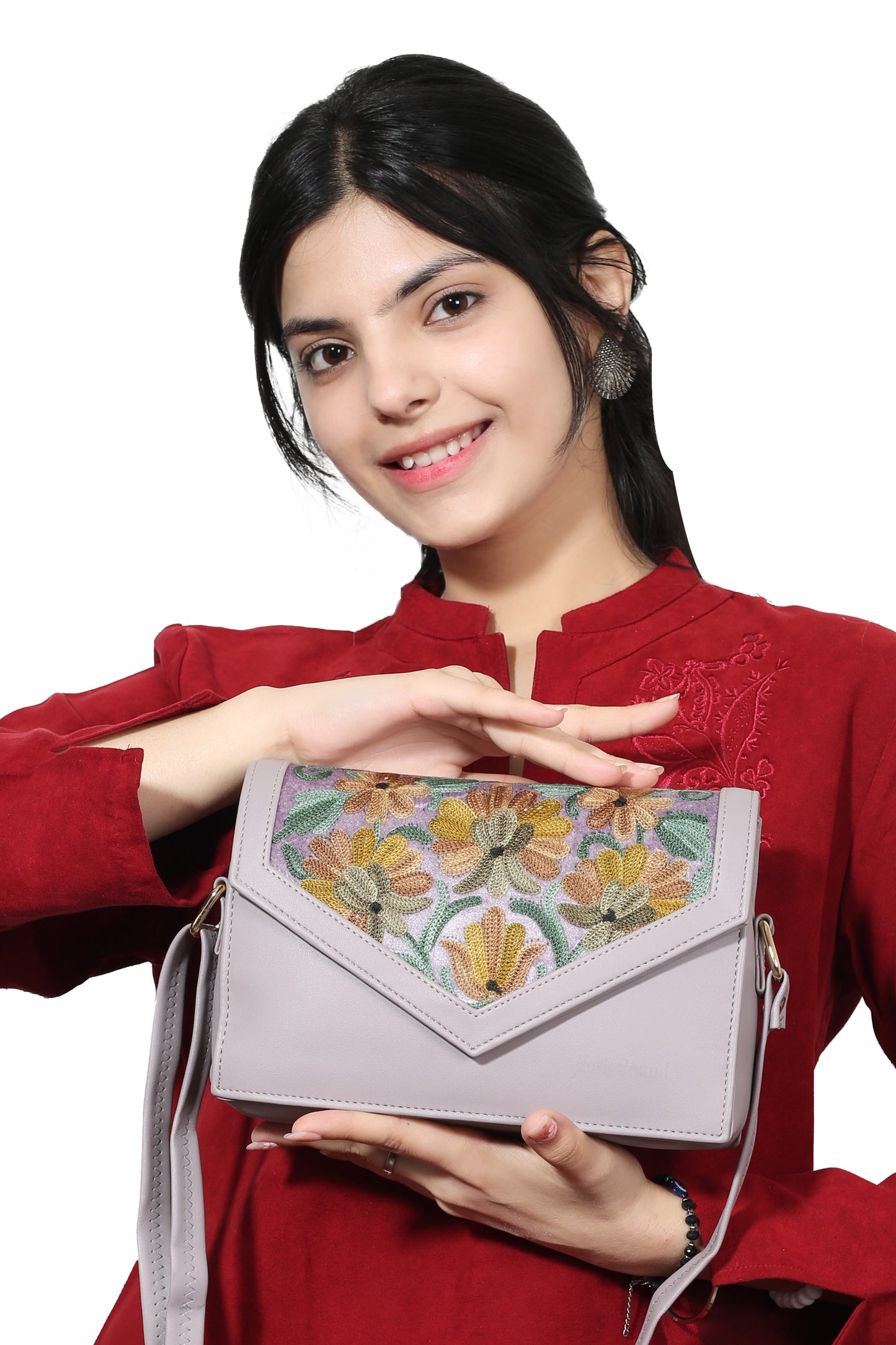 Sling Bag – Chic Hand-Embroidered Sling Bag with Intricate Floral Design