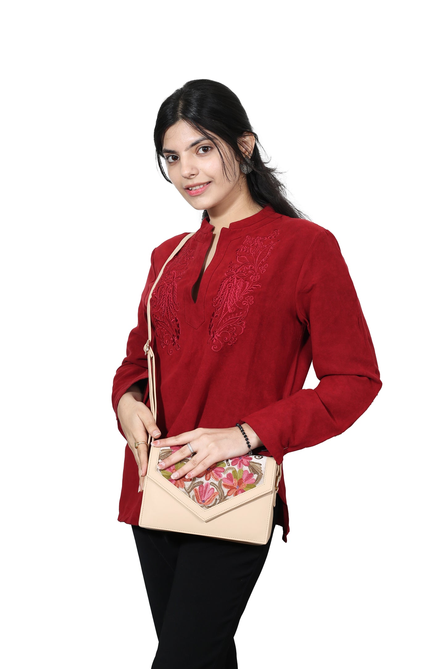 Sling Bag – Handcrafted Mini Sling Bag with Hand-Embroidered Flowers