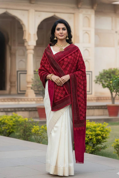 Red Wedding Stole – Exquisite Handcrafted Thread Embroidery