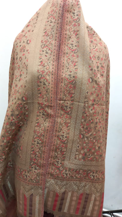 Beige & Red Kani Kat Zari Shawl – Regal Festive & Wedding Wear