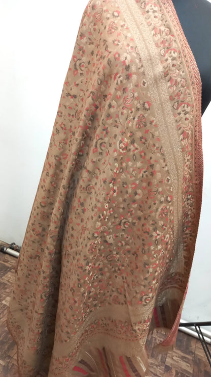 Beige & Red Kani Kat Zari Shawl – Regal Festive & Wedding Wear